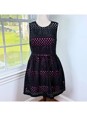 Cynthia Rowley Fit and Flare Black Skater Dress Plus Size 14 Pink Lined Pockets